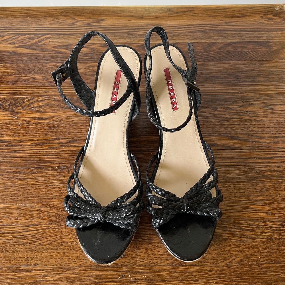 Prada black espadrille wedge size 38